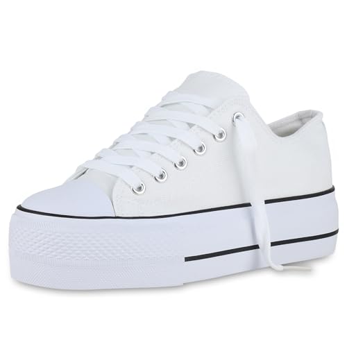 VAN HILL Damen Plateau Sneaker Plateau Basic Trendy Schuhe 215598 Weiss 41 von VAN HILL