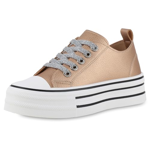 VAN HILL Damen Plateau Sneaker Plateau Glitzer Trendy Schuhe 217291 Rose Gold 40 VAN HILL Damen Plateau Sneaker Plateau Glitzer Trendy Schuhe 217291 Rose Gold 40 von VAN HILL