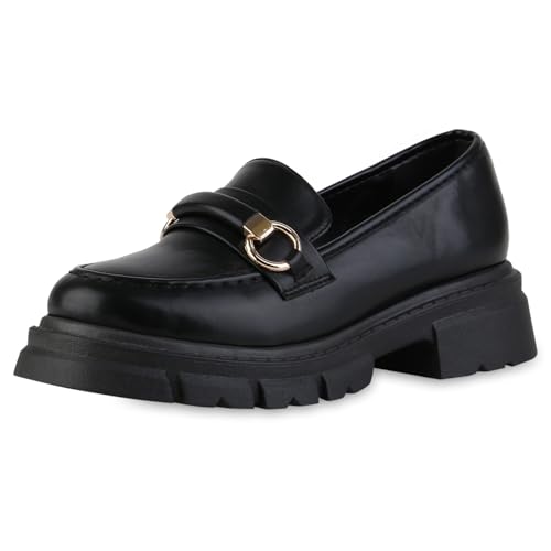 VAN HILL Damen Plateauschuhe Blockabsatz Plateau Vorne Trendy Schuhe 216717 Schwarz 39 von VAN HILL