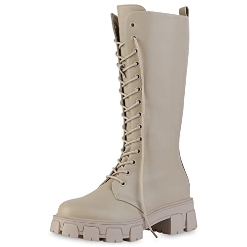 VAN HILL Damen Plateaustiefel Stiefel Blockabsatz Schuhe Plateau Schnürer Profilsohle Boots Plateau Vorne Schnürschuhe 203468 Beige 40 VAN HILL Damen Plateaustiefel Stiefel Blockabsatz Schuhe Plateau Schnürer Profilsohle Boots Plateau Vorne Schnürschuhe 203468 Beige 40 von VAN HILL