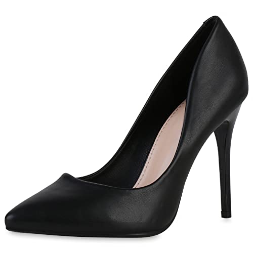 VAN HILL Damen Pumps High Heels Party Stiletto Spitze Lack Schuhe Kunstleder Abendschuhe Freizeit Partyschuhe 203608 Schwarz Lack 41 von VAN HILL