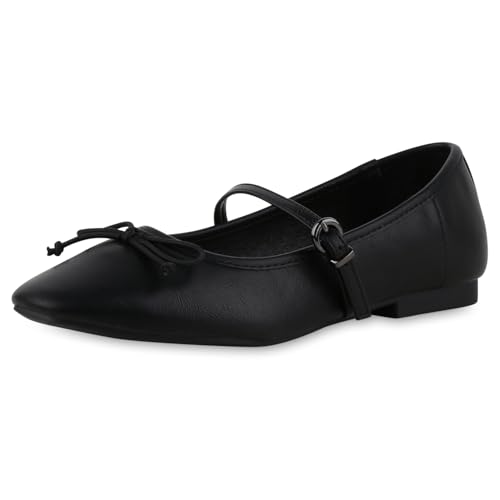 VAN HILL Damen Riemchenballerinas Flach Schleifen Klassisch Schuhe 217388 Schwarz 40 von VAN HILL