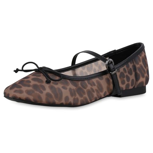 VAN HILL Damen Riemchenballerinas Flach Schleifen Klassisch Schuhe 217391 Leopard 40 von VAN HILL