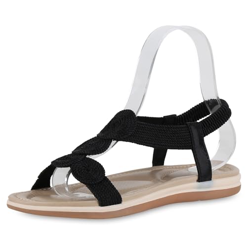 VAN HILL Damen Riemchensandalen Flach Basic Trendy Schuhe 214851 Schwarz 37 von VAN HILL
