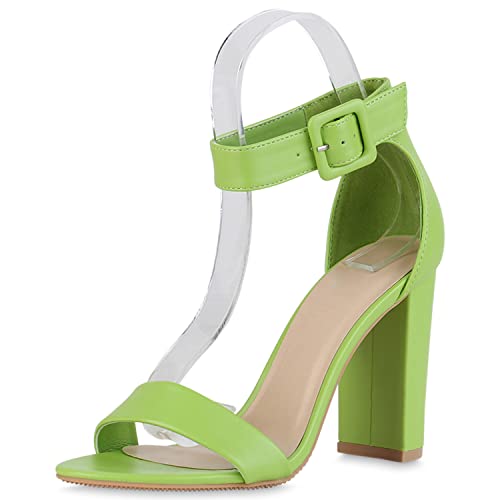 VAN HILL Damen Riemchensandaletten Sandaletten Elegante Freizeit Schuhe Blockabsatz Absatzschuhe Basic Riemchenschuhe 211508 Hellgrün 40 von VAN HILL