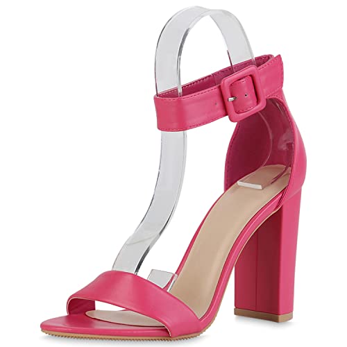 VAN HILL Damen Riemchensandaletten Sandaletten Elegante Freizeit Schuhe Blockabsatz Absatzschuhe Basic Riemchenschuhe 211509 Fuchsia 39 von VAN HILL