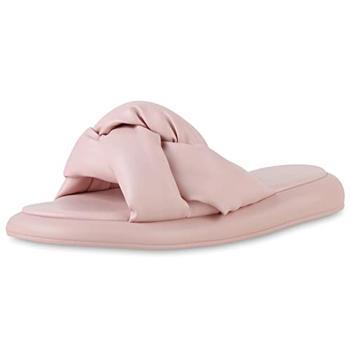 VAN HILL Damen Sandaletten Pantoletten Plateau Schuhe Leder-Optik Sommersandaletten Basic Plateauschuhe Freizeitschuhe 206623 Rosa 37 von VAN HILL