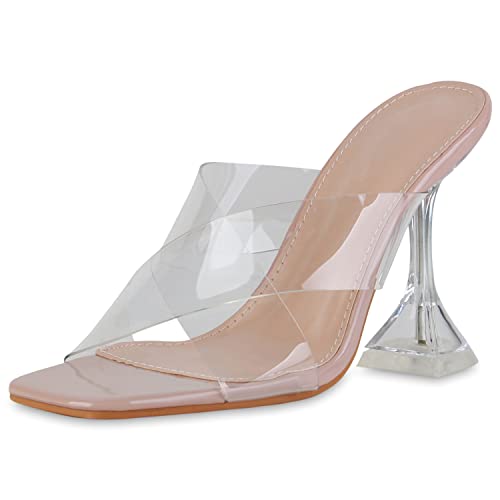 VAN HILL Damen Sandaletten Pantoletten Transparente Lack Schuhe Stiletto Abendschuhe Elegante Absatzschuhe Freizeitsandaletten 204915 Altrosa Lack 38 von VAN HILL