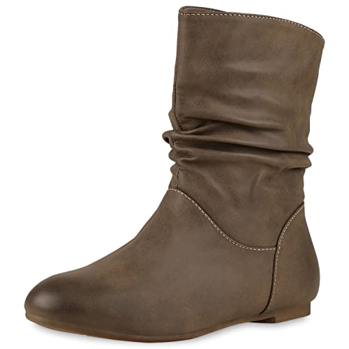 VAN HILL Damen Schlupfstiefel Leder-Optik Stiefeletten Bequeme Schuhe 131946 Creme Total 36 von VAN HILL