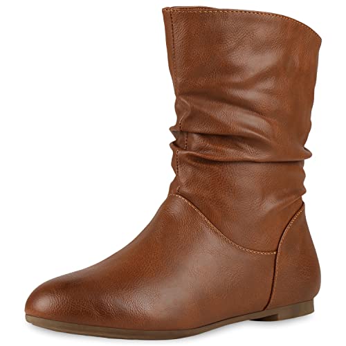 VAN HILL Damen Schlupfstiefel Leder-Optik Stiefeletten Bequeme Schuhe 131948 Braun 38 von VAN HILL