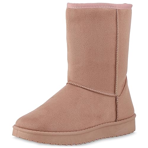 VAN HILL Damen Schlupfstiefel Warm Gefütterte Plateau Stiefel Profilsohle Winter Boots Wildleder-Optik Schuhe Bequeme Winterschuhe 611509 Pink 37 von VAN HILL