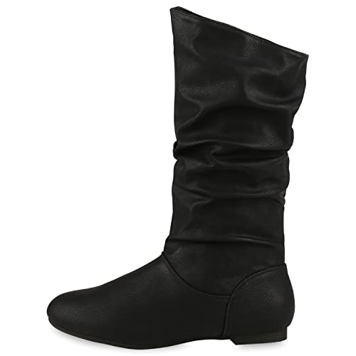 VAN HILL Damen Schlupfstiefel Warm Gefütterte Stiefel Basic Wildleder-Optik Schuhe Flache Slouch Boots 610615 Schwarz 40 von VAN HILL
