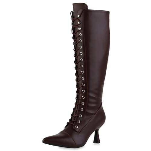 VAN HILL Damen Schnürstiefel Stiletto Basic Trendy Schuhe 217722 Burgund 36 von VAN HILL