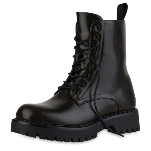 VAN HILL Damen Schnürstiefeletten Blockabsatz Plateau Vorne Trendy Schuhe 215973 Braun 39 von VAN HILL