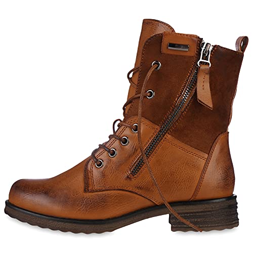 VAN HILL Damen Schnürstiefeletten Leicht Gefüttert Zipper Stiefeletten Blockabsatz Schnürer Schuhe 610438 Hellbraun 38 von VAN HILL