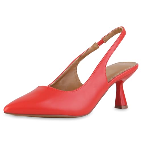 VAN HILL Damen Slingpumps Stiletto Basic Klassisch Schuhe 216261 Rot 39 von VAN HILL
