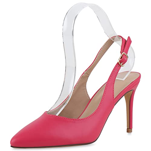 VAN HILL Damen Slingpumps Stiletto Basic Klassisch Schuhe 840465 212845 Fuchsia 39 von VAN HILL