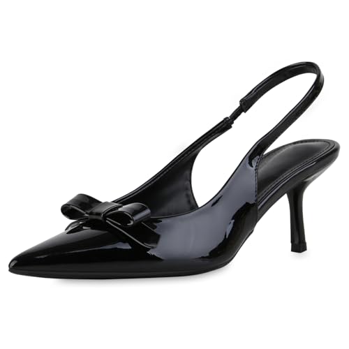 VAN HILL Damen Slingpumps Stiletto Lack Trendy Schuhe 216901 Schwarz Lack 38 von VAN HILL