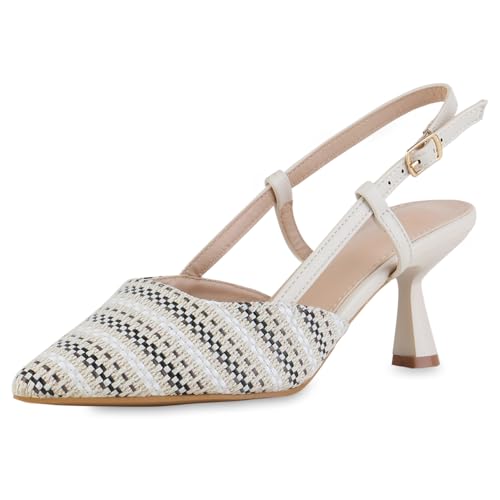 VAN HILL Damen Slingpumps Stiletto Prints Trendy Schuhe 217340 Beige Prints 38 von VAN HILL
