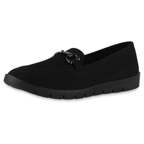 VAN HILL Damen Slip Ons Flach Strick Bequem Schuhe 216951 Schwarz 37 von VAN HILL