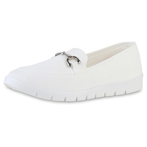 VAN HILL Damen Slip Ons Flach Strick Bequem Schuhe 216952 Weiss 40 VAN HILL Damen Slip Ons Flach Strick Bequem Schuhe 216952 Weiss 40 von VAN HILL