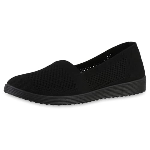 VAN HILL Damen Slip Ons Flach Strick Bequem Schuhe 216965 Schwarz 39 von VAN HILL