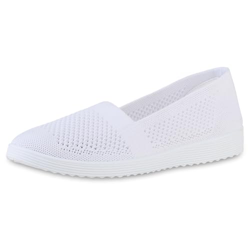 VAN HILL Damen Slip Ons Flach Strick Bequem Schuhe 216966 Weiss 37 von VAN HILL
