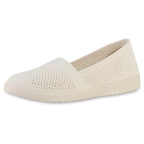 VAN HILL Damen Slip Ons Flach Strick Bequem Schuhe 216967 Beige 41 von VAN HILL