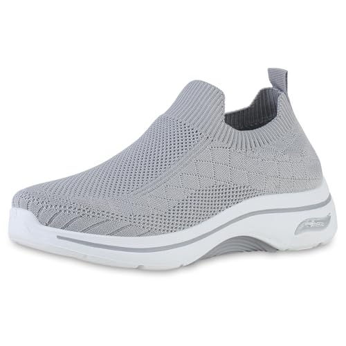 VAN HILL Damen Slip Ons Flach Strick Sportlich Schuhe 217058 Grau 36 von VAN HILL