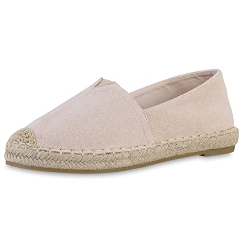 VAN HILL Damen Slippers Espadrilles Freizeit Sommer Schuhe Flache Bast Slip Ons Schlupfschuhe 211688 Beige 36 von VAN HILL