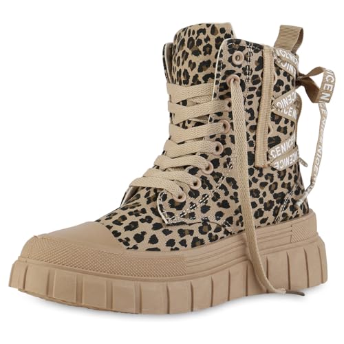 VAN HILL Damen Sneaker High Keilabsatz Prints Trendy Schuhe 216865 Leopard 38 von VAN HILL