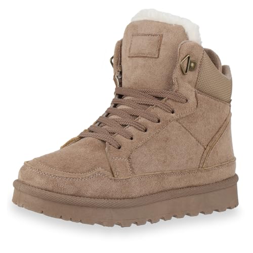 VAN HILL Damen Sneaker High Plateau Profilsohle Bequem Schuhe 217801 Khaki 38 von VAN HILL