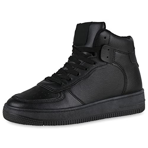 VAN HILL Damen Sneaker High Profilsohle Schuhe Plateau Schnürer Freizeit Schnürschuhe Plateauschuhe 204094 Schwarz Trendy 36 von VAN HILL