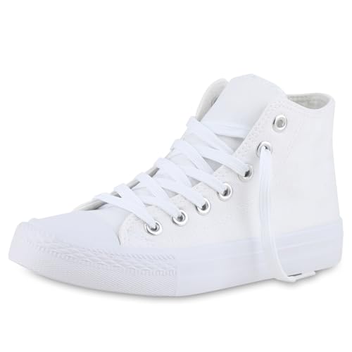 VAN HILL Damen Sneaker High Schnürer Bequeme Basic Freizeit Stoff Schuhe 215930 Weiss 43 von VAN HILL