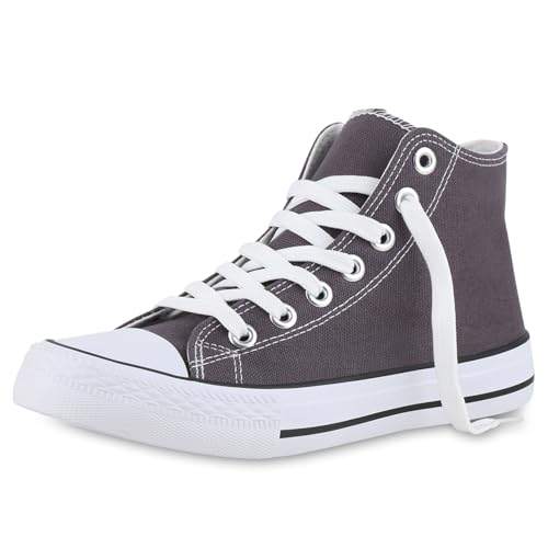 VAN HILL Damen Sneaker High Schnürer Bequeme Basic Freizeit Stoff Schuhe 215932 Dunkelgrau 36 von VAN HILL