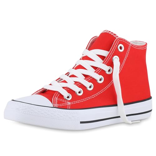 VAN HILL Damen Sneaker High Schnürer Bequeme Basic Freizeit Stoff Schuhe 215934 Rot 41 von VAN HILL