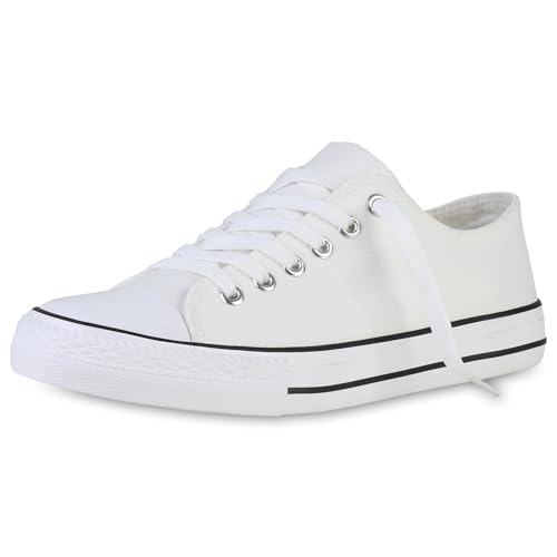 VAN HILL Damen Sneaker Low Bequeme Schnürer Flache Basic Schuhe Freizeit Stoffschuhe Schnürschuhe 203887 Weiss Schwarz 37 von VAN HILL