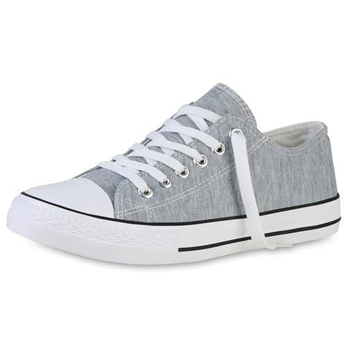 VAN HILL Damen Sneaker Low Bequeme Schnürer Flache Basic Schuhe Freizeit Stoffschuhe Schnürschuhe 203889 Hellgrau 37 von VAN HILL