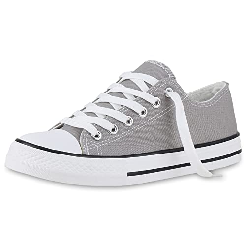 VAN HILL Damen Sneaker Low Bequeme Schnürschuhe Flache Freizeit Schuhe Schnürer Stoffschuhe 212571 Grau 37 von VAN HILL