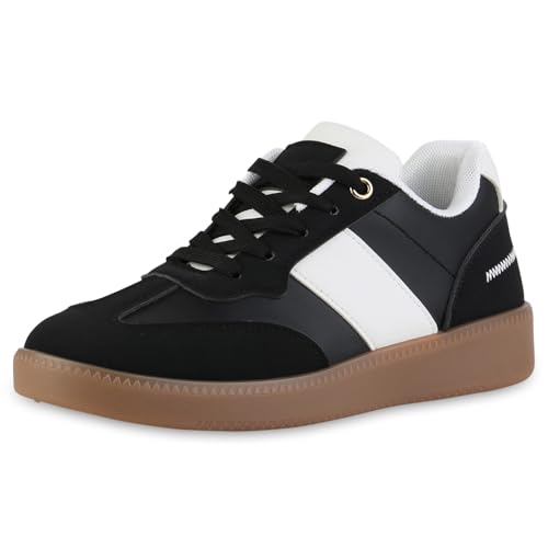 VAN HILL Damen Sneaker Low Flach Basic Bequem Schuhe 216603 Schwarz 37 von VAN HILL