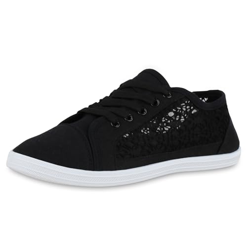 VAN HILL Damen Sneaker Low Flach Spitze Trendy Schuhe 215363 Schwarz 40 von VAN HILL