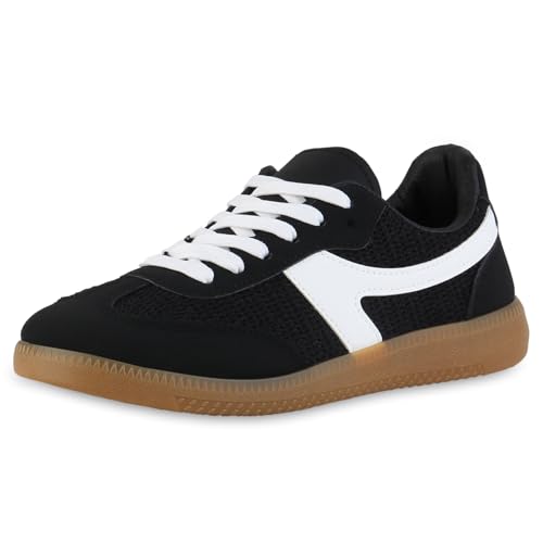 VAN HILL Damen Sneaker Low Flach Strick Bequem Schuhe 216599 Schwarz 38 von VAN HILL