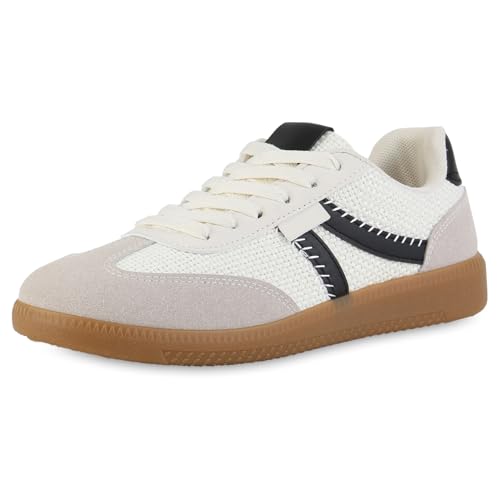 VAN HILL Damen Sneaker Low Flach Strick Bequem Schuhe 216649 Schwarz 38 von VAN HILL