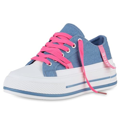 VAN HILL Damen Sneaker Low Keilabsatz Prints Trendy Schuhe 214596 Hellblau Denim 38 von VAN HILL