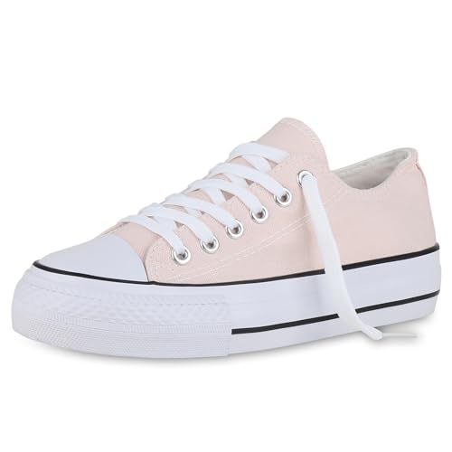 VAN HILL Damen Sneaker Low Plateau Basic Bequem Schuhe 215593 Rosa Basic 36 von VAN HILL