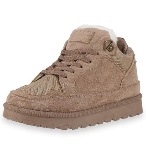 VAN HILL Damen Sneaker Low Plateau Profilsohle Bequem Schuhe 217805 Khaki 36 von VAN HILL
