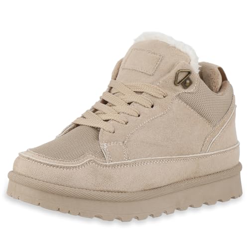 VAN HILL Damen Sneaker Low Plateau Profilsohle Bequem Schuhe 217807 Beige 40 von VAN HILL