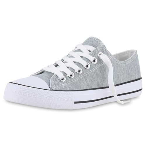 VAN HILL Damen Sneaker Low Schnürer Bequeme Basic Stoff Freizeit Schuhe 215943 Hellgrau 36 von VAN HILL