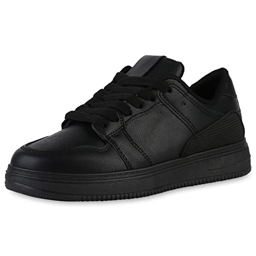 VAN HILL Damen Sneaker Low Schuhe Profilsohle Schnürer Bequeme Freizeitschuhe Schnürschuhe 211451 Schwarz 40 von VAN HILL