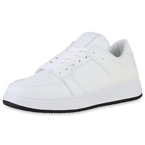 VAN HILL Damen Sneaker Low Schuhe Profilsohle Schnürer Bequeme Freizeitschuhe Schnürschuhe 211453 Weiss 38 von VAN HILL